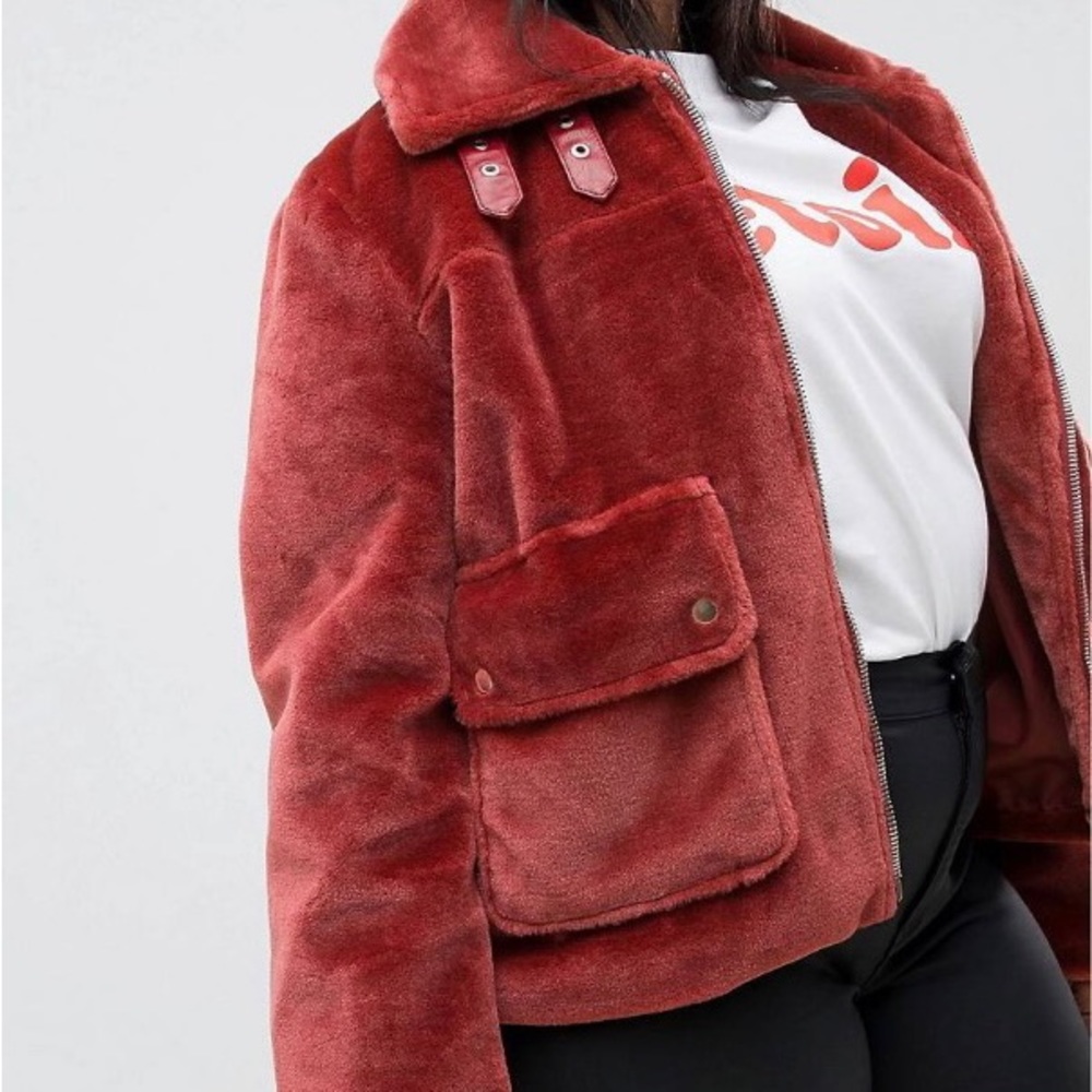 ASOS Curve Red Bomber Jacket - Picture 6 of 14